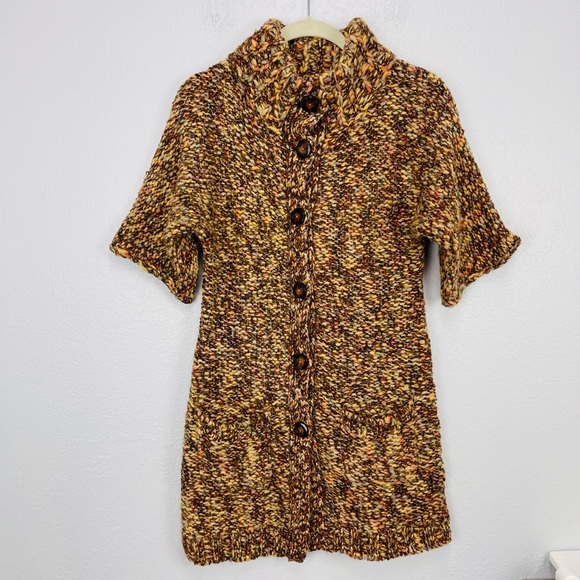 Anthropologie Tabitha Y2K Long Brown Short Sleeve Chunky Knit Sweater - Picture 2 of 6